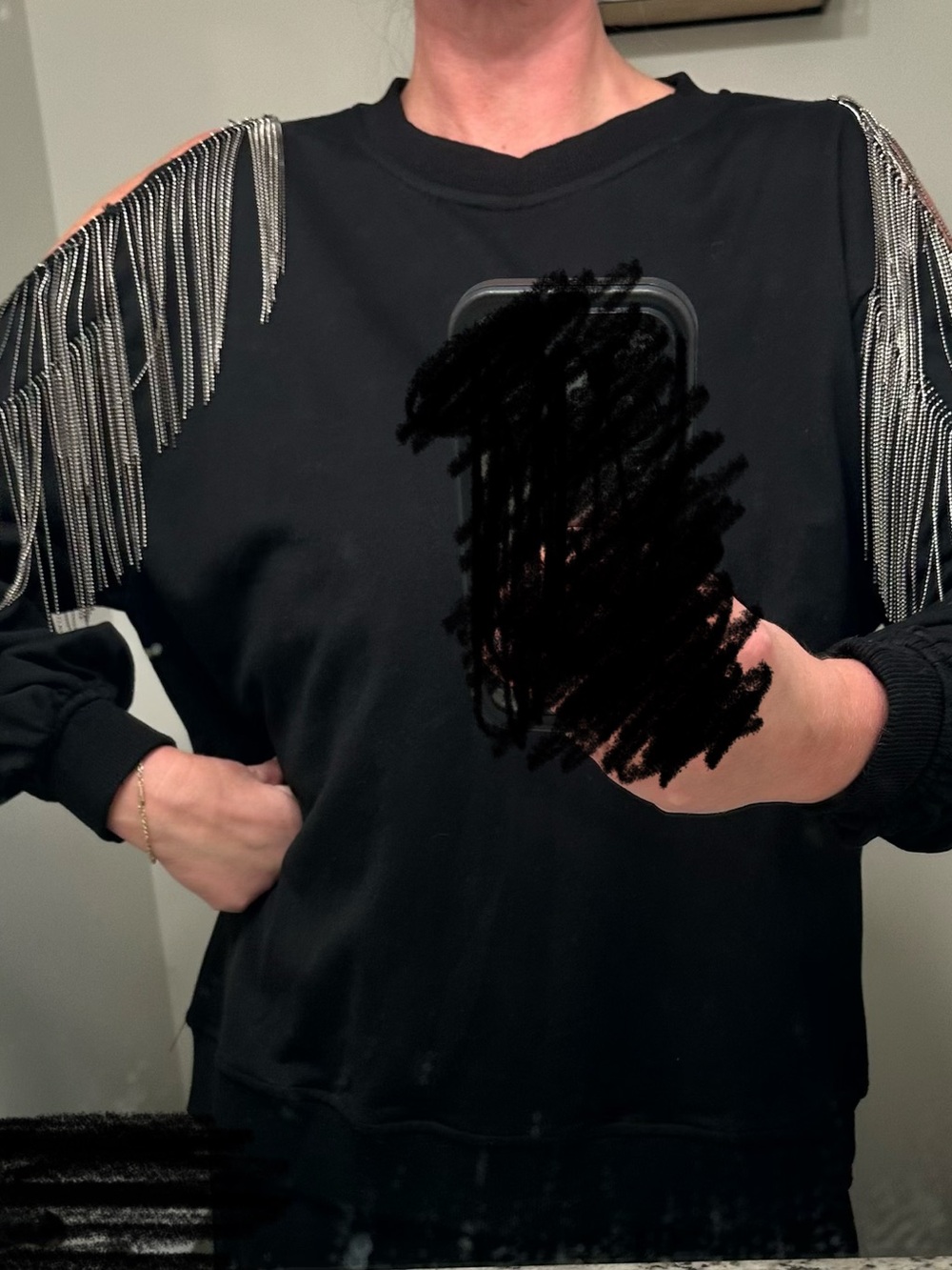Fantastic Fawn Black Sweatshirt with Silver Chain Fringe NASHVILLE